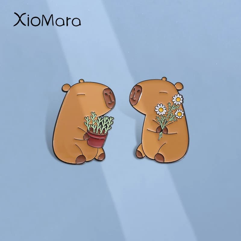 Cute Animal Capybara Enamel Pins Custom Couple Dating Brooches Lapel Badges Cartoon Animal Jewelry Gift for Friends