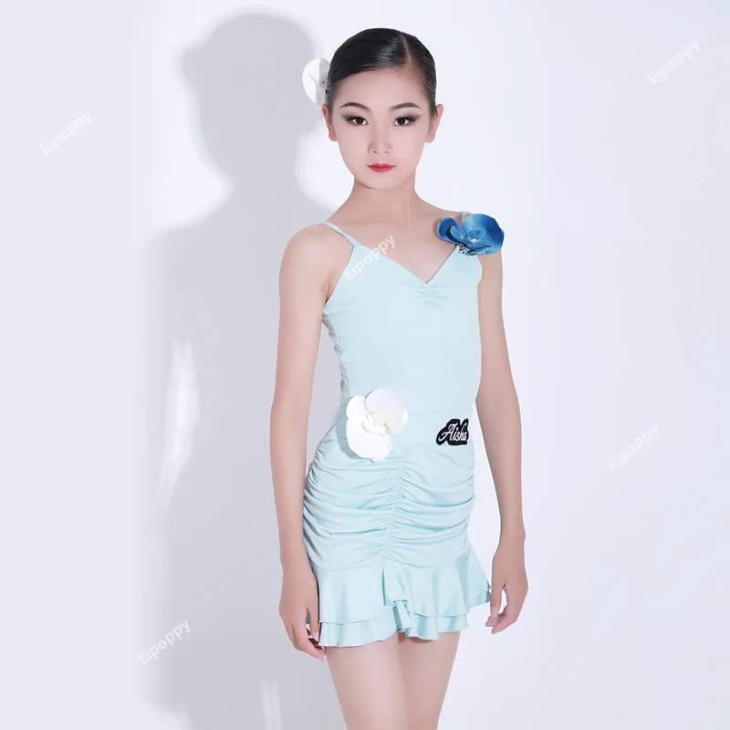 Girls Rumba Ballroom Tango Latin Dance Dress Kids Training Clothes Sling Child Practice Samba Dance Dresses Performance Costume