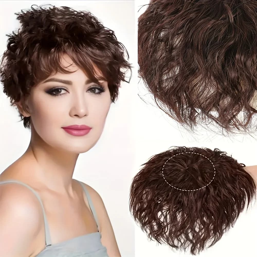 1PC Short Curly Wavy Synthetic bang Wigs piece Closure Clip In Hairpieces with Bangs Invisible Hair Toppers Increase Hair Volume