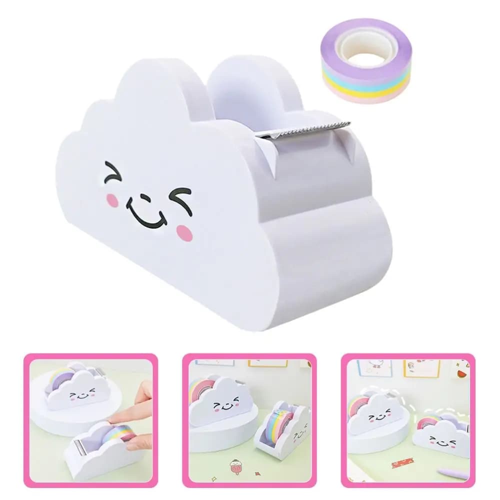 Cloud Shaped Tape Dispenser Rainbow Color Packing Tape Cutter Stationery Adhesive Machine Supplies Desktop Tape Holder Students