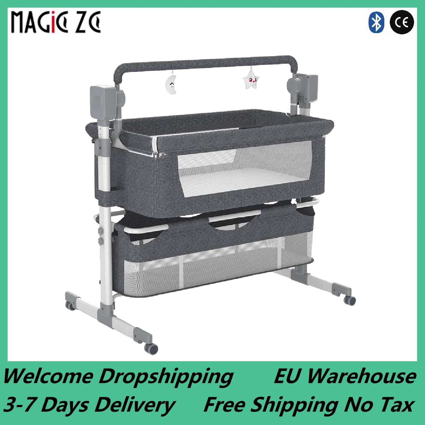 Electric Baby Bed Baby Crib Bluetooth Luxury Portable Baby Easy to Clean Travel Bed with Mattress Cradle for Newborns Infant Cot