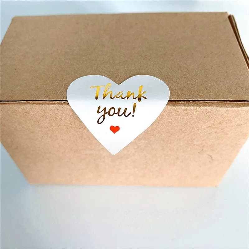 100 Pcs/lot Lovely Heart design Paper Stickers Golden Thank You Scrapbooking Sticker Seals Labels For Gift 3.2X2.8CM
