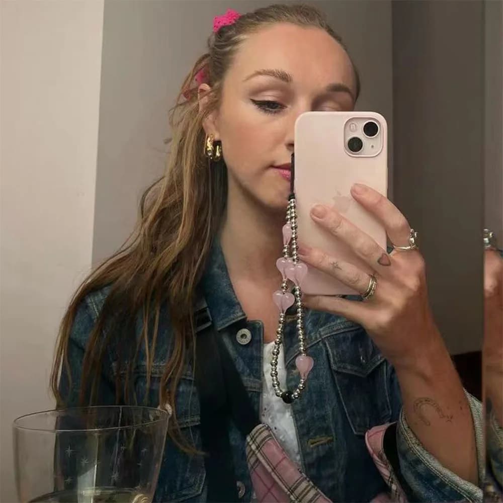 HERLOOK Heart Phone Charm Y2K Accessories Metal Beads Chain for Cell Phones Mobile Strap