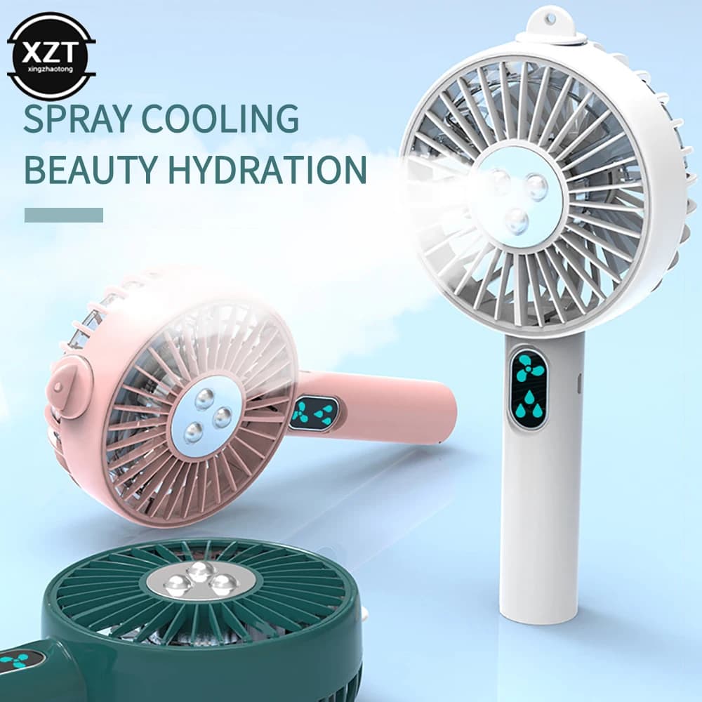 Portable Outdoor Travel Handheld Fan 2 in 1 Water Mist Fan USB Desktop Fan Portable Hydration Meter Mini Fan
