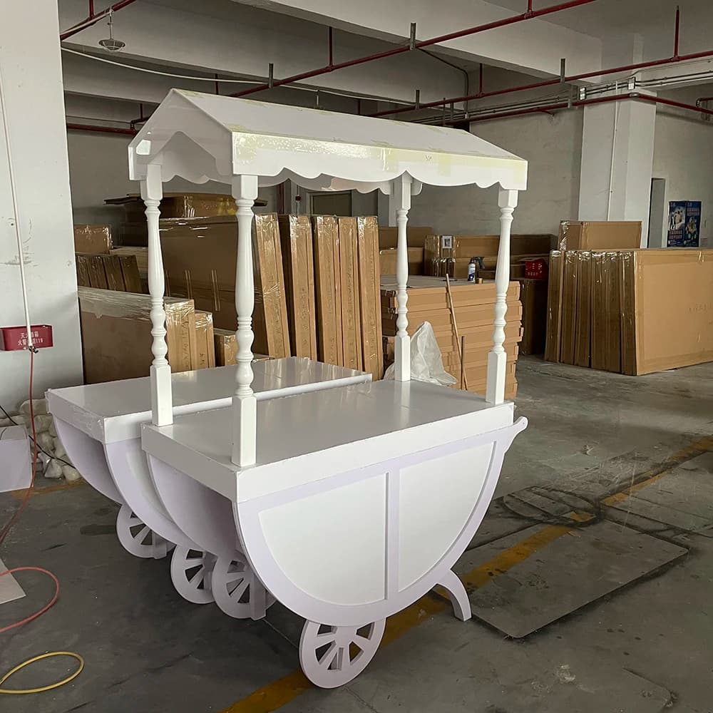Cute White Ship Custom Design Flower Acrylic snack flower desert Cart For Party Decorations