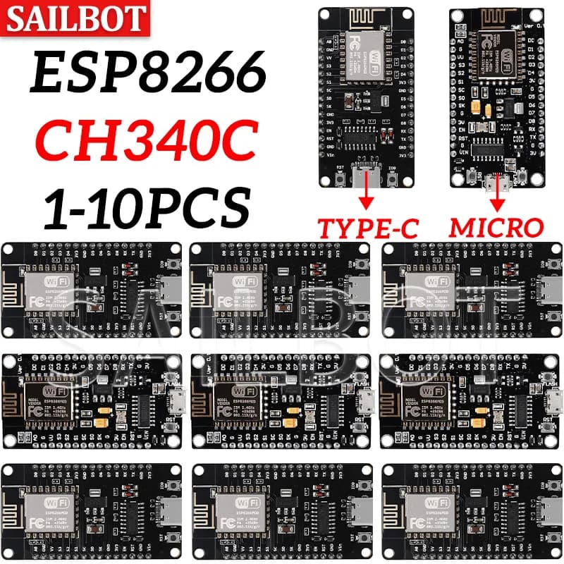 ESP8266 NodeMCU LUA CH340 ESP-12E WiFi Internet Development Board 4M Flash Serial Wireless Module for Arduino Type-c usb