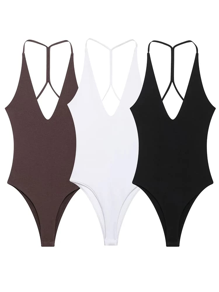 TFMLN Women Solid Bodysuit Sexy Backless Fashion Slim Women Top Chic V Neck Sling Body Suits Summer Female  High Street Outwear