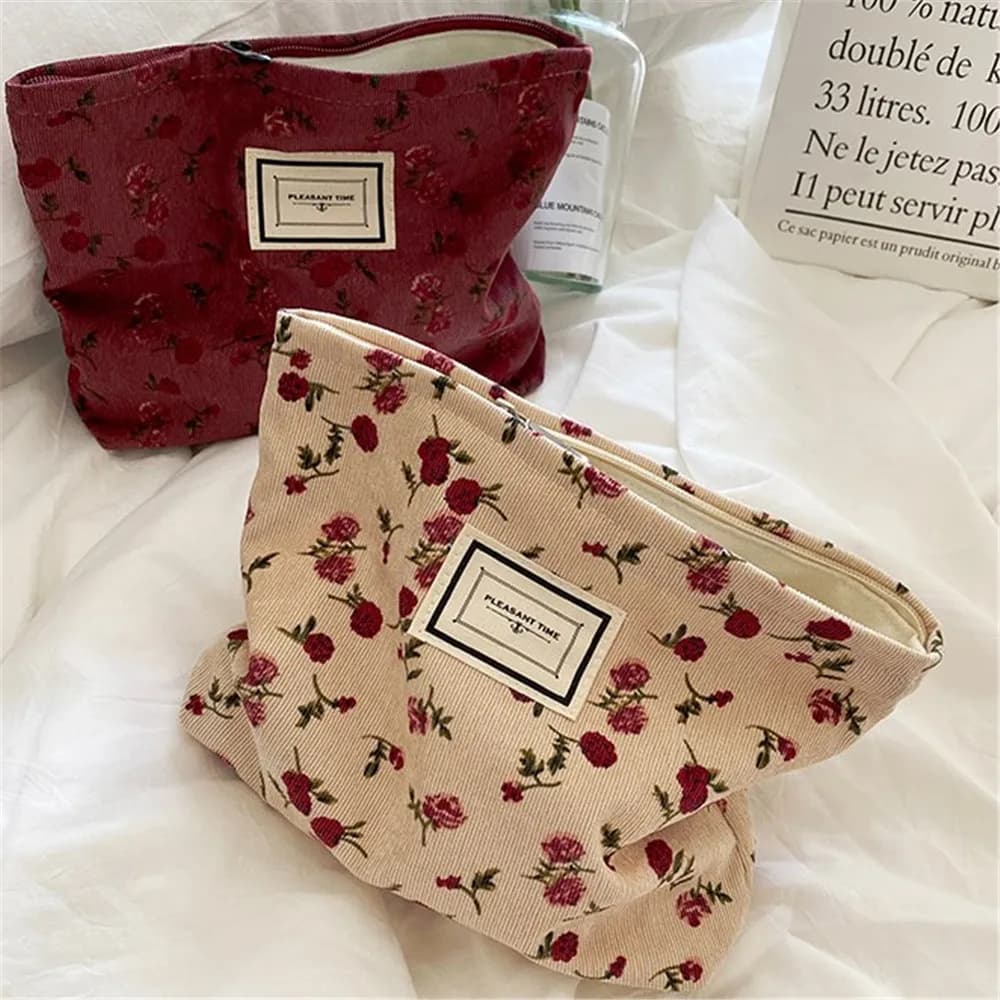 Corduroy Cosmetic Bag Large Capacity Women Toiletries Organizer Zipper Makeup Bag Purse Portable Travel Cosmetics Storage Clutch