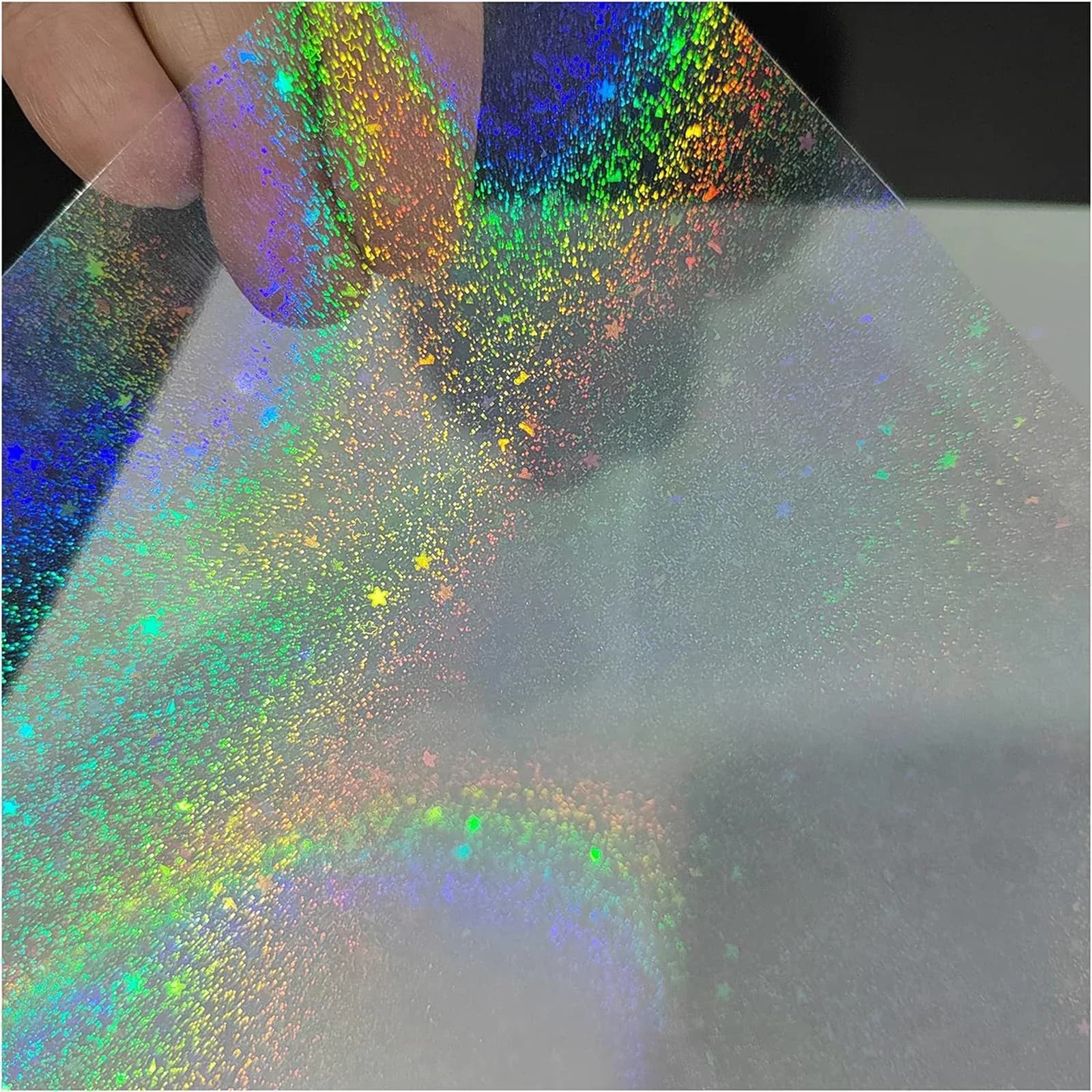 50 Sheets Sand Stars Holographic Sticker Paper 2.9×4.1 inch Glitter Clear Holographic Overlay Cold Laminating Film Self Adhesive
