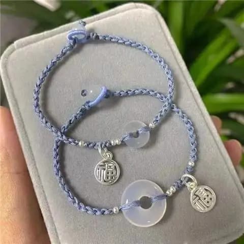 Original Haze Blue Silver Joy Carrying Strap Lychee Jelly Peace Buckle Money Drawing and Luck Changing Couple Bracelet