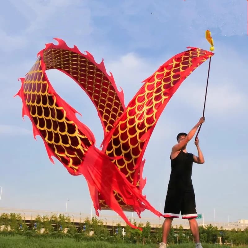 6/8/10 Meters Ribbon Dance Prop For Adults Red Blue Gold Plated Dragon Body Set With Rope Festivity Square Performance