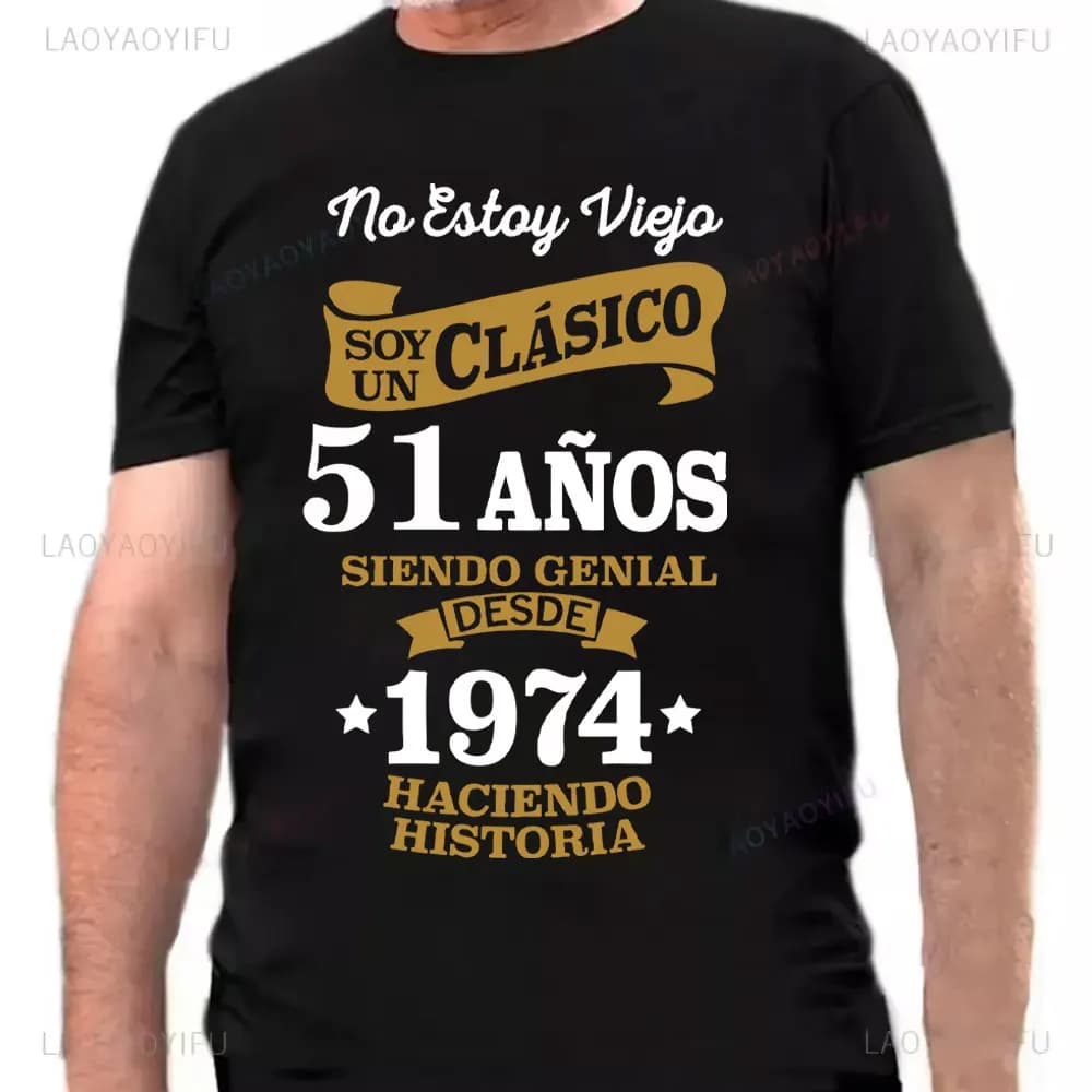 Made in 1974 Limited Edition Print Birthday Gift T-shirt Men's Cotton Tees 51 Years Old Short Sleeve Tshirt Gift Creative Tops