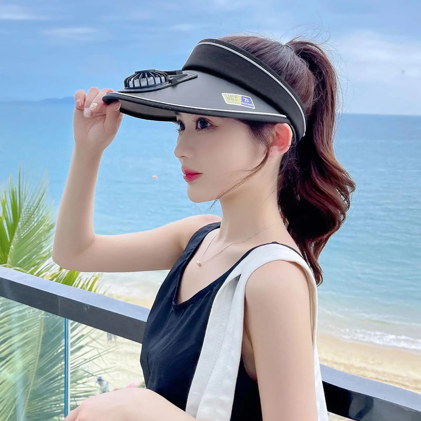 Sun Visor Hat with Fan USB Powered Adjustable 3 Wind Speed Sun Protection Women Men Fan Sun Visor Hat for Travel Sports Outdoor