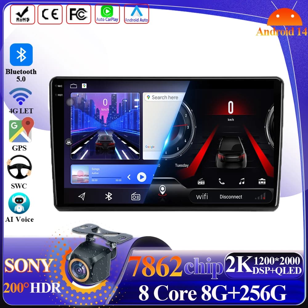 Car Radio Android 14 For Hyundai Elantra 2003-2006 Wireless Carplay Head Unit Multimedia Player GPS Navigation 5G Wifi Display