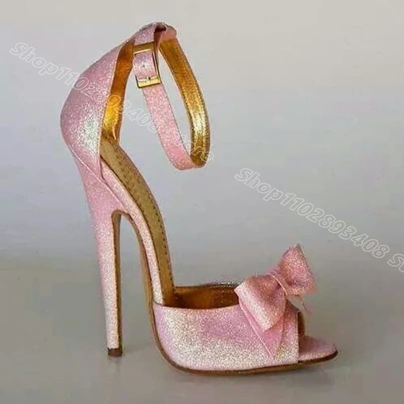 Pink Bowknot Decor Elegant Sandals Ankle Buckle Peep Toe British Style Casual Party Stiletto Women Shoes Zapatos Para Mujere