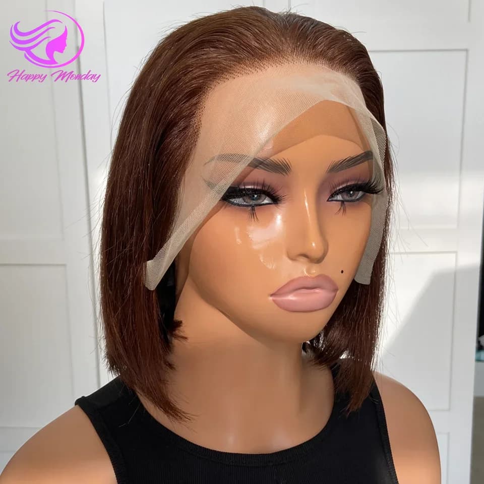 Bob Wigs Human Hair Chocolate Brown 13×4 Lace Front Human Hair Wigs For Women Lightly Bleached Knot 200% Density 100% Human Hair