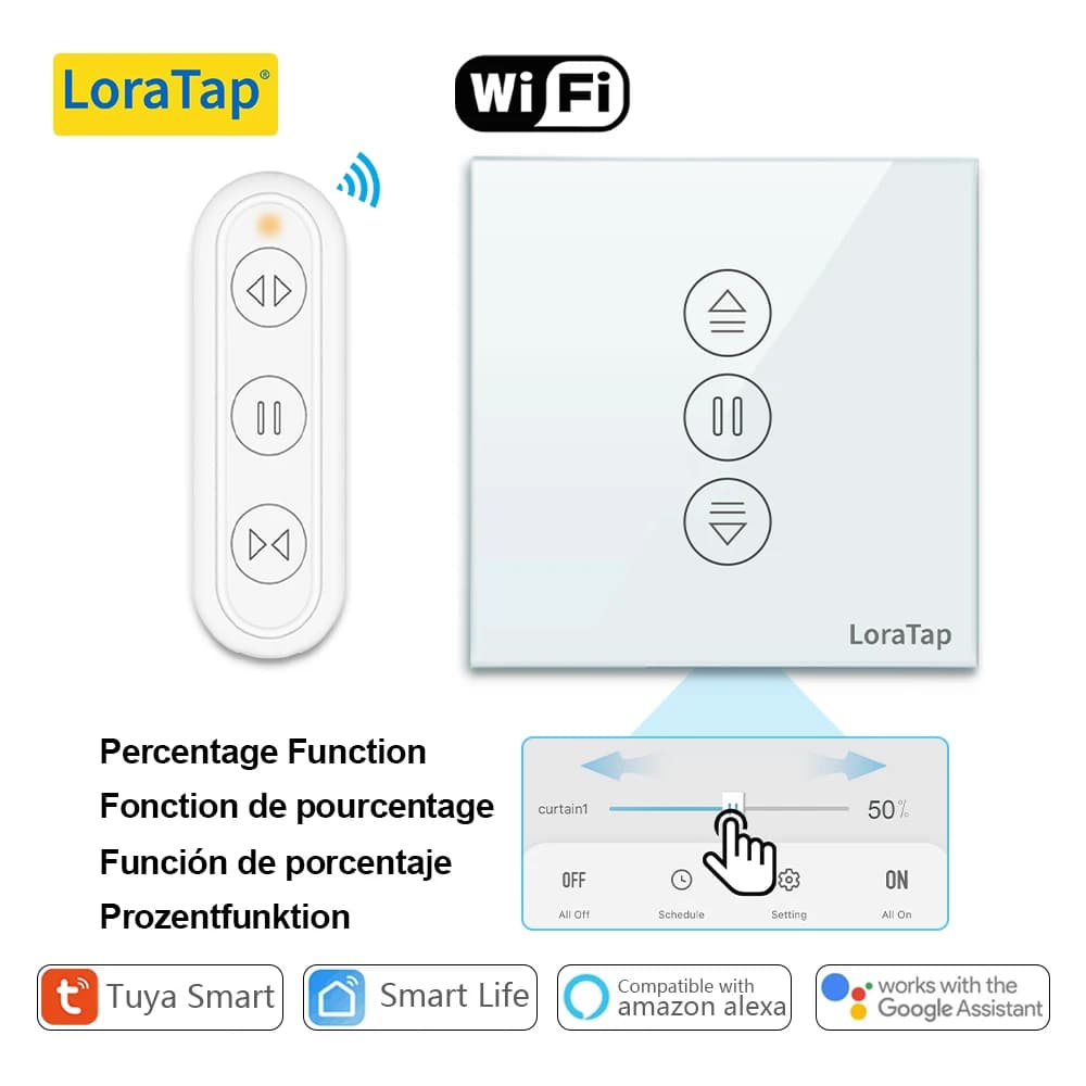 LoraTap 4th Tuya Roller Shutter Blinds Curtain Switch Remote Control Percentage Operate work with Google Home Alexa Smart Life