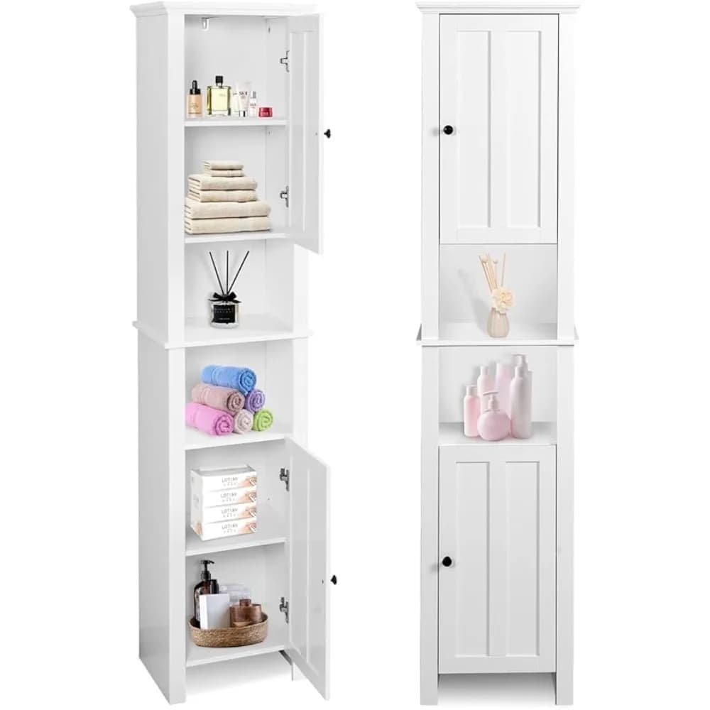 Tall Bathroom Storage Cabinet Floor Standing Freestanding Linen Tower 15.7X 11.8X 66.9 Inches Freight Free Home Furniture Vanity