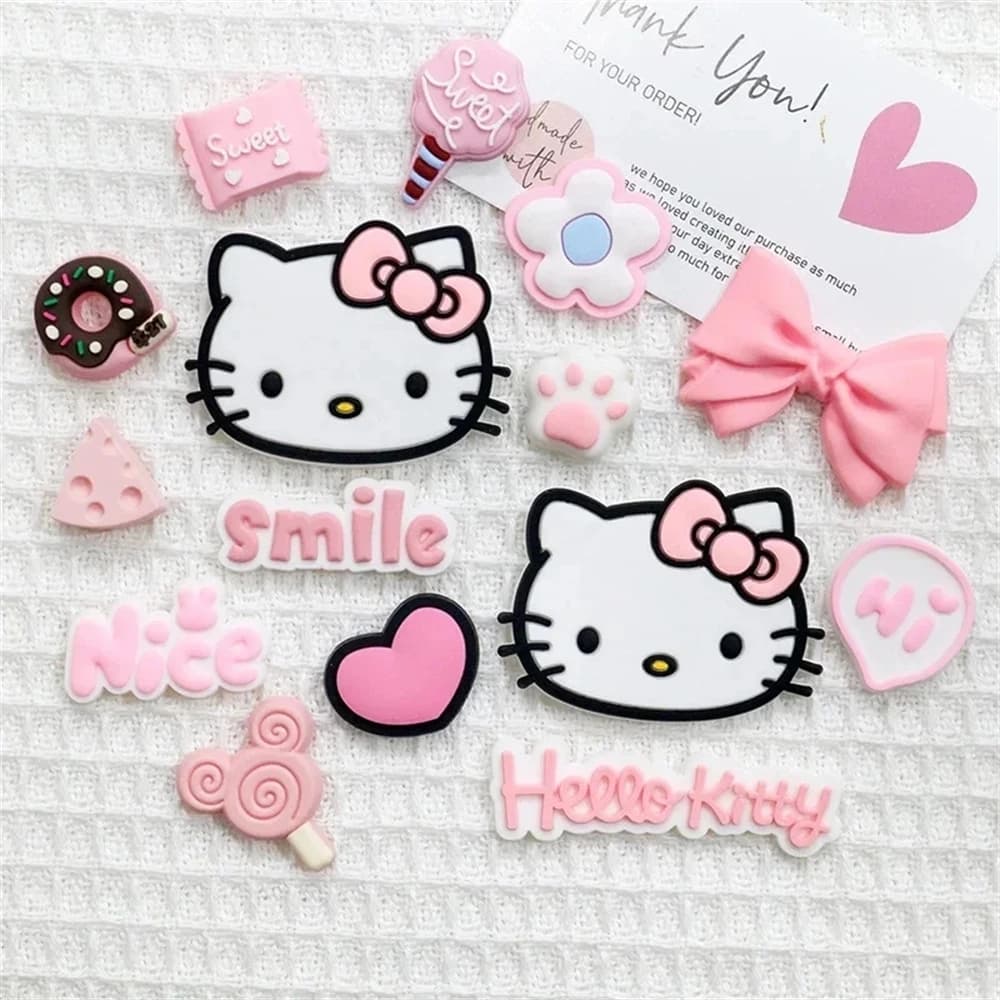 MINISO Pink Series Cute Cartoon Hello Kitty Charm Shoe Buckle Accessories DIY Removable Wooden Clogs Sandal Buckle Decoration