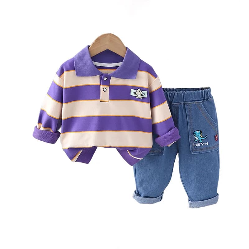 Toddler Boys Outfits 2024 Fall Baby Boy Clothes 1 To 5 Years Cartoon Striped Long Sleeve Hoodies Tops and Pants Kids Tracksuits