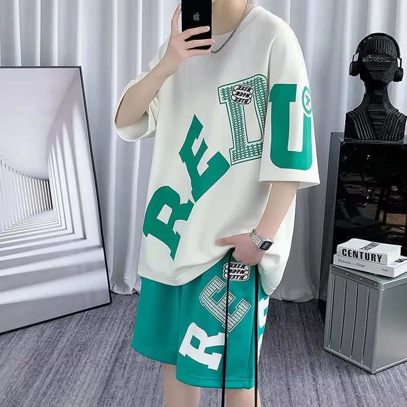 2025 Summer New Men's Set Fashion Handsome Letter 3D Digital Printing Set Lightweight Breathable Set Soft and Comfortable No stu