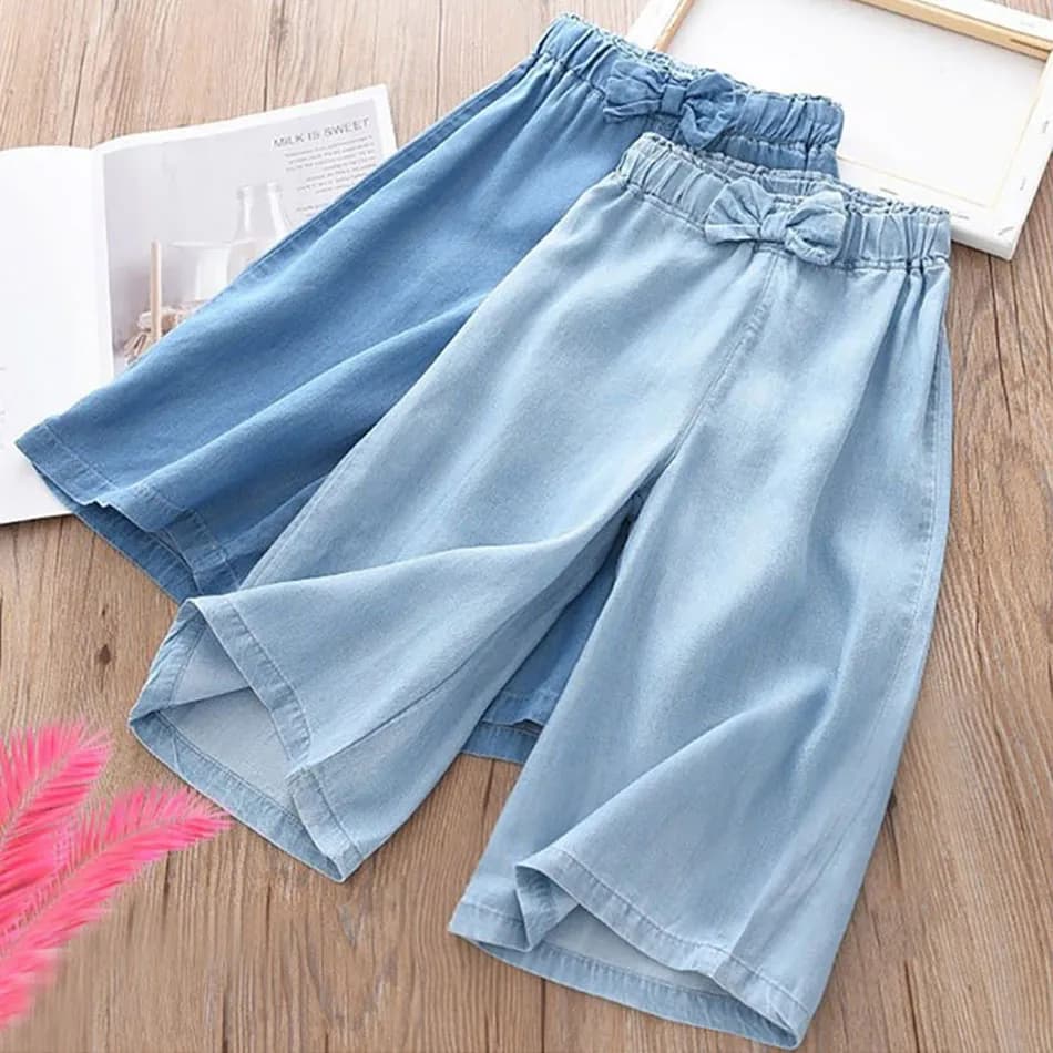 Kids Pants Stylish casual Comfy Girls Denim Wide Leg Pants for Summer Breathable Versatile and Perfect for All-Day Wear