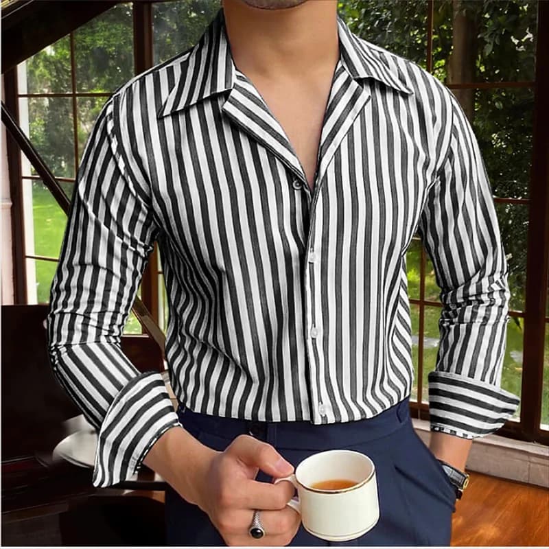 Men's Long Sleeves shirt button-up shirt summer shirt blue long sleeve striped lapel vacation clothing fashion casual  Tops