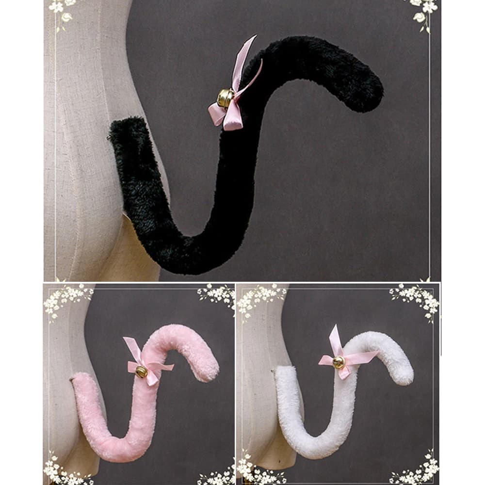 Animal Plush Cat Tail Cosplay Anime Lolita Girl Maids Cute Beast Bells Tail Handmade Accessories Party Costume Props