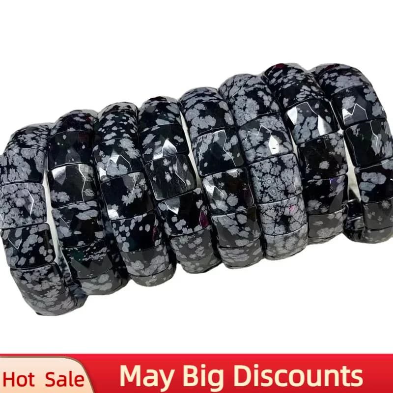 2024 New Snowflake Obsidian Stone Beads Charm Elastic Bracelet Natural Gemstone Jewelry Bangle for Woman for Man Wholesale