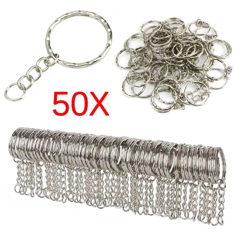 50PCS DIY 25mm Polished Silver Keyring Keychain Split Ring Short Chain Key Open Jump Ring Metal For DIY Keychains Jewelry Making