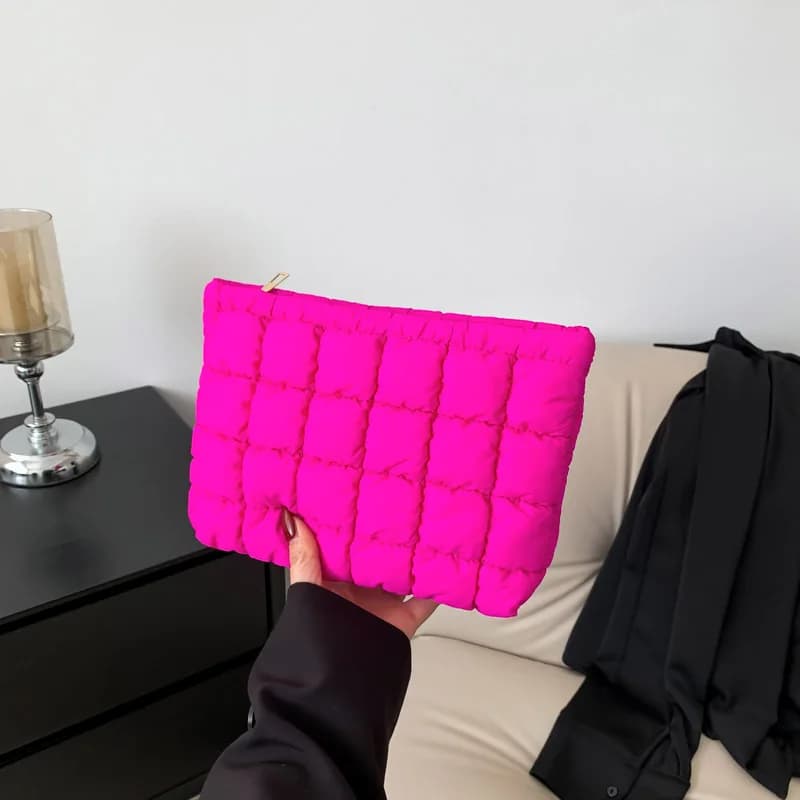 Women Cosmetic Quilted Bag Square Portable Makeup Storage Clutch Bags Simple Girl Lipstick Toiletry Organizer Small Handbag