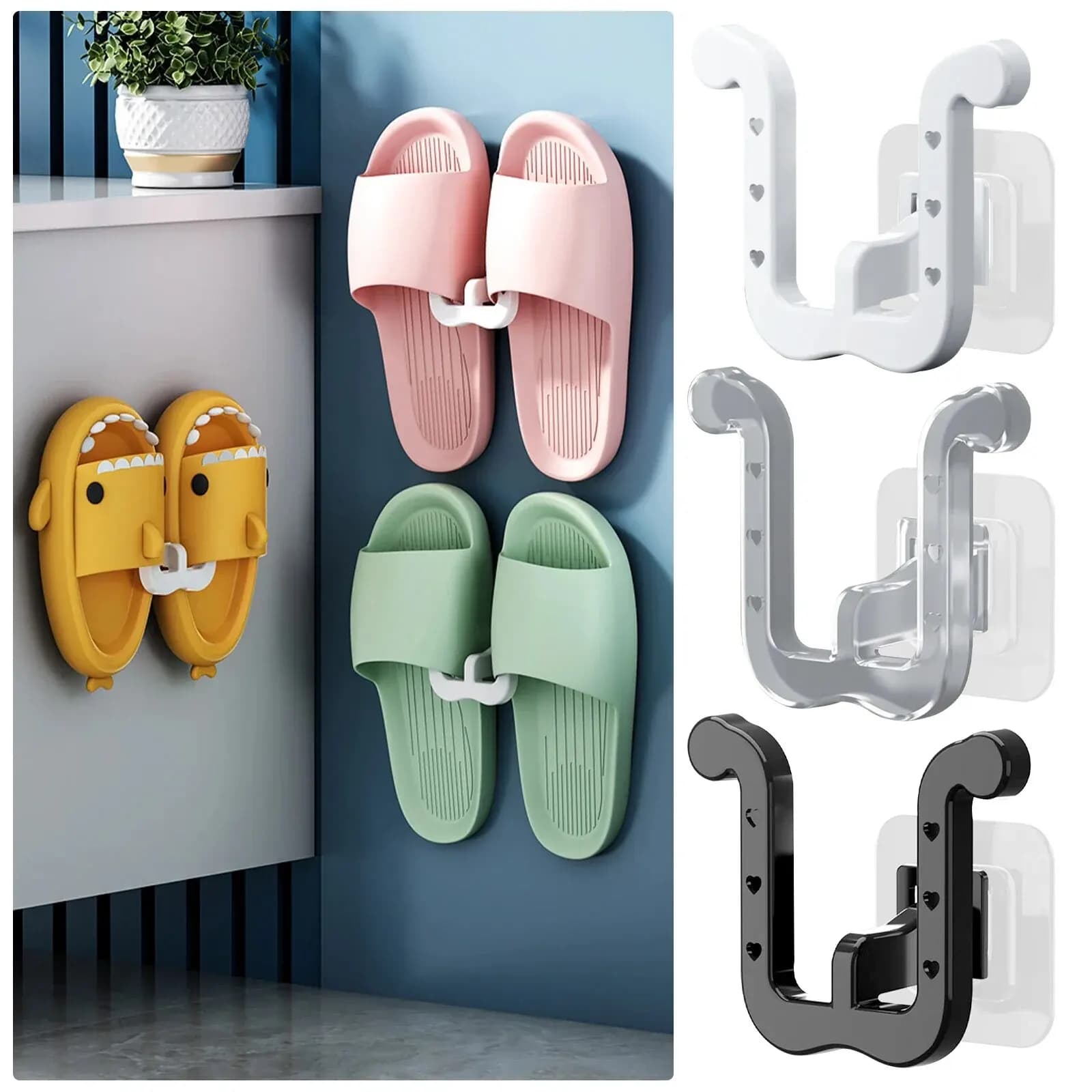 U-shaped Slipper Rack Wall Mounted Perforated Toilet Drainage Storage Rack Bathroom Wall Storage Sandal Rack Bathroom