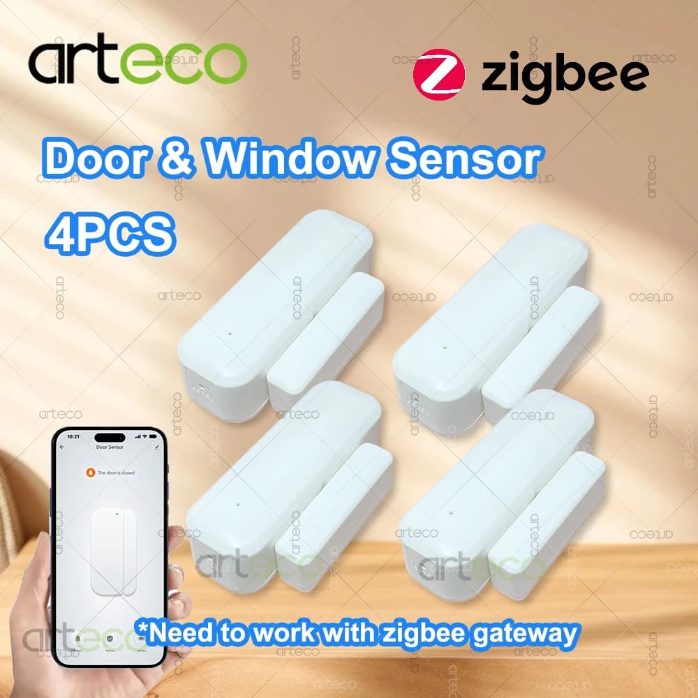 4Pcs Zigbee Door Window Sensor Smart Home Security Burglar Wireless Window Open Closed Detector Works With Gateway Zigbee2MQTT