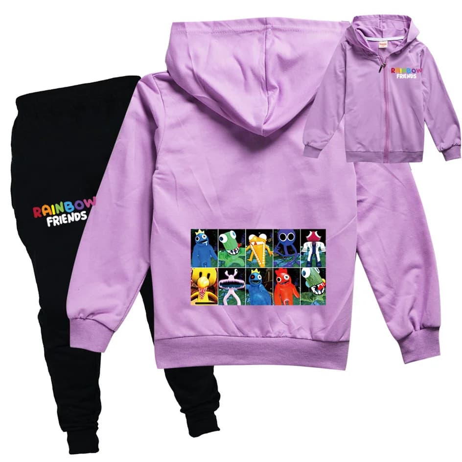 Rainbow Friends Anime Print Boy Girl Fashion Tracksuit 2-13Years Children Thin Hooded Jacket Jogging Pants 2Pcs Set Kids Clothes