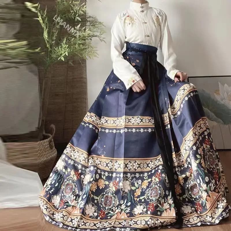 Horse Face Dress Skirt Women Pleats Skirt Black Blue Red Shirt Sets Chinese Traditional Hanfu Skirt Plus Size Ming Dynasty Hanfu