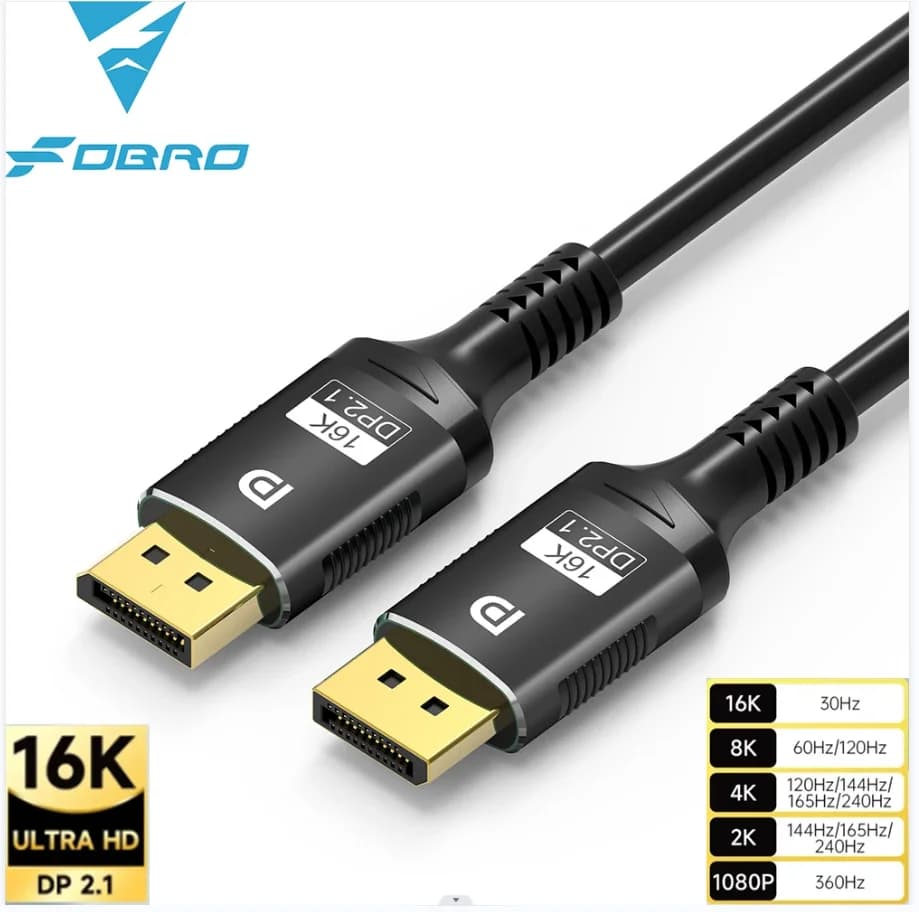 16K DisplayPort Cable 2.1 8K DP 2.1 DP Video 80gbps Cable DP to DP 16K@30Hz 8K@60Hz 120Hz 4K for HDTV Boxes Gaming Monitors Gr