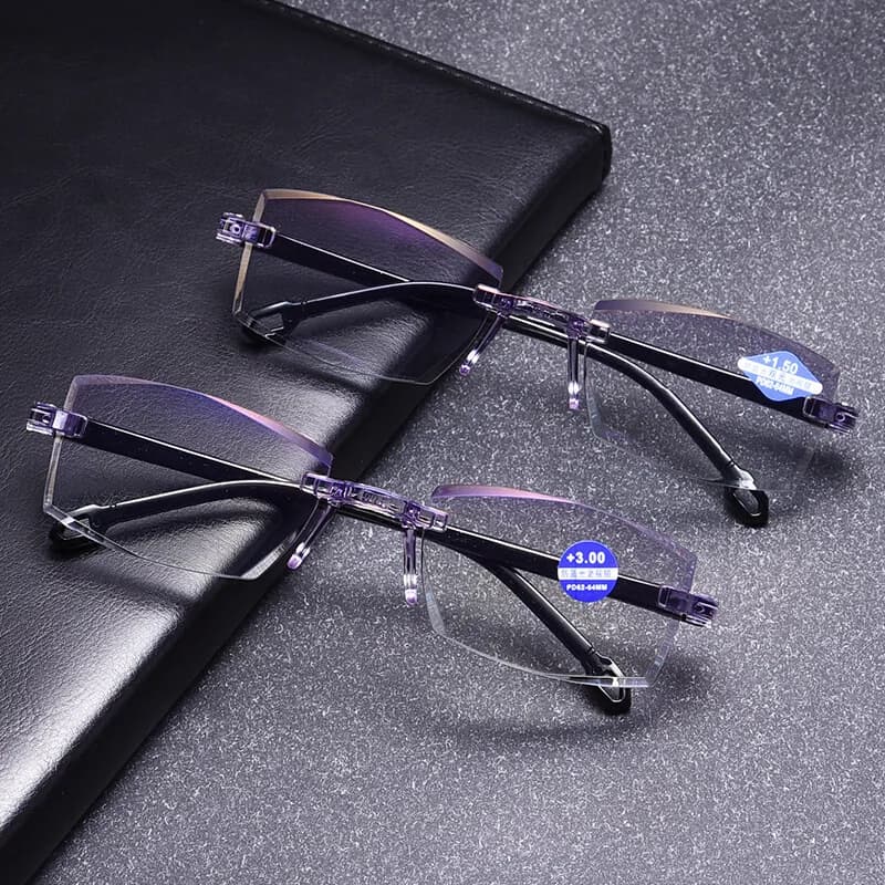 2024 New Men Women Rimless Reading Glasses Anti Blue Light Bifocal Far Near Magnification Eyewear Presbyopic Glasses +100~+400