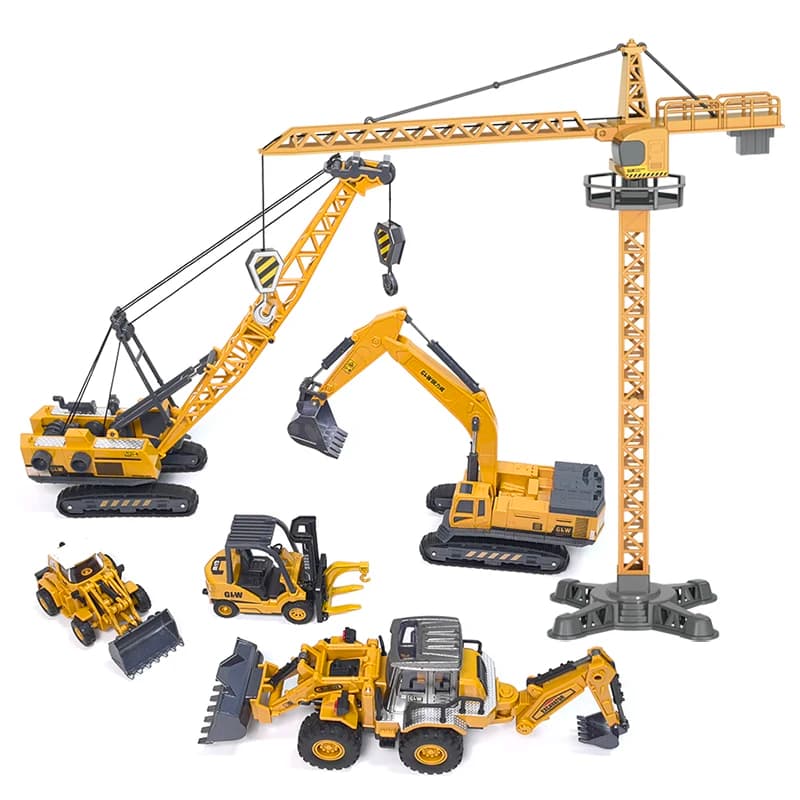 6 Style Tower Crane Bulldozer Excavator Tractor Toy Model Diecast Truck Car Boy Gift Digger Vehicle Game Alloy+Plastic Education