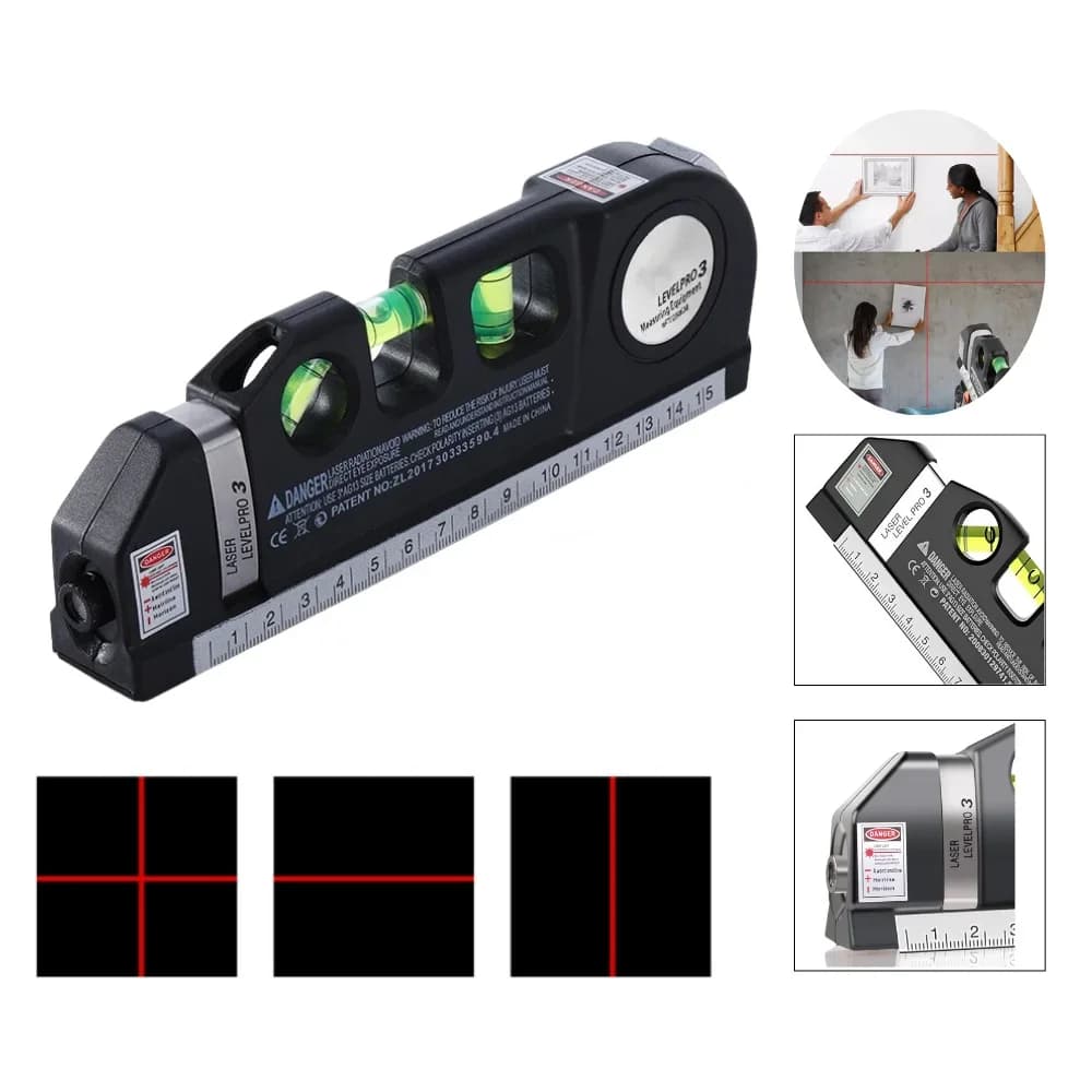 Easy to Use Laser Level Line Tool Multipurpose Laser Level Kit Standard Cross Line Lase 8 Feet Measure Tape Ruler
