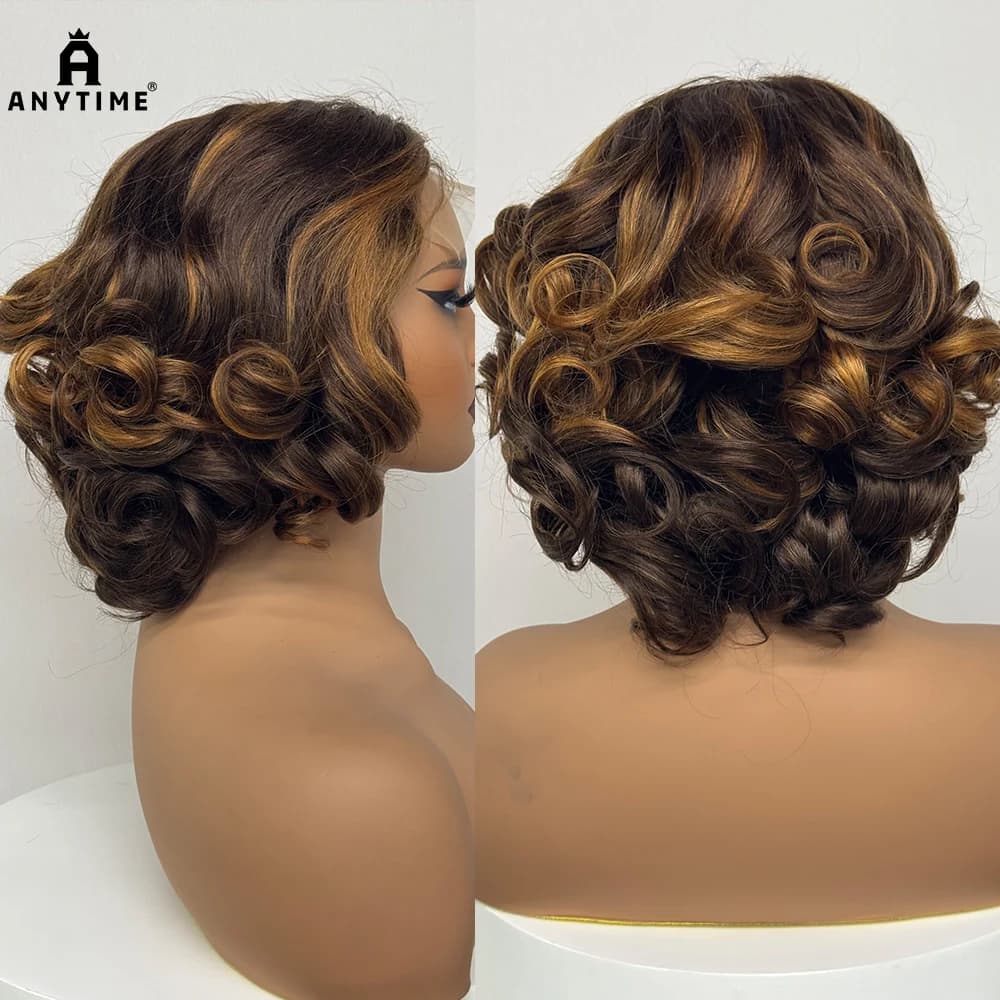 250% Density  5x5 Lace Closure Wig Short Loose Bouncy  Wig 100% Human Hair Loose Bouncy Human Hair Wig For Black Women