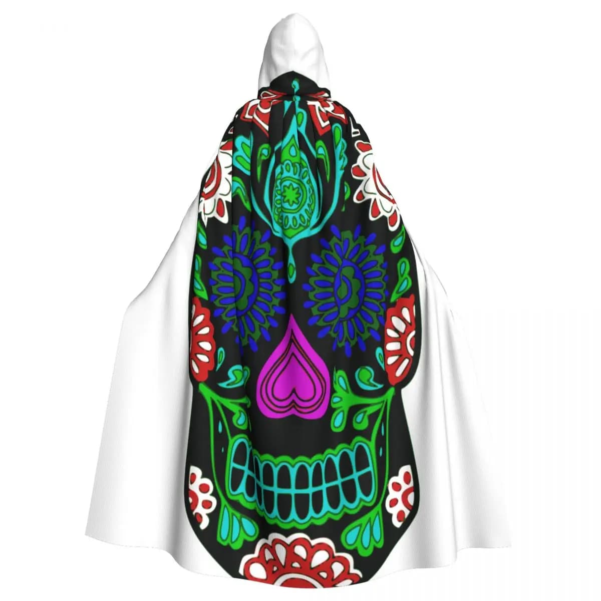 Sugar Skull Hooded Cloak Polyester Unisex Witch Cape Costume Accessory