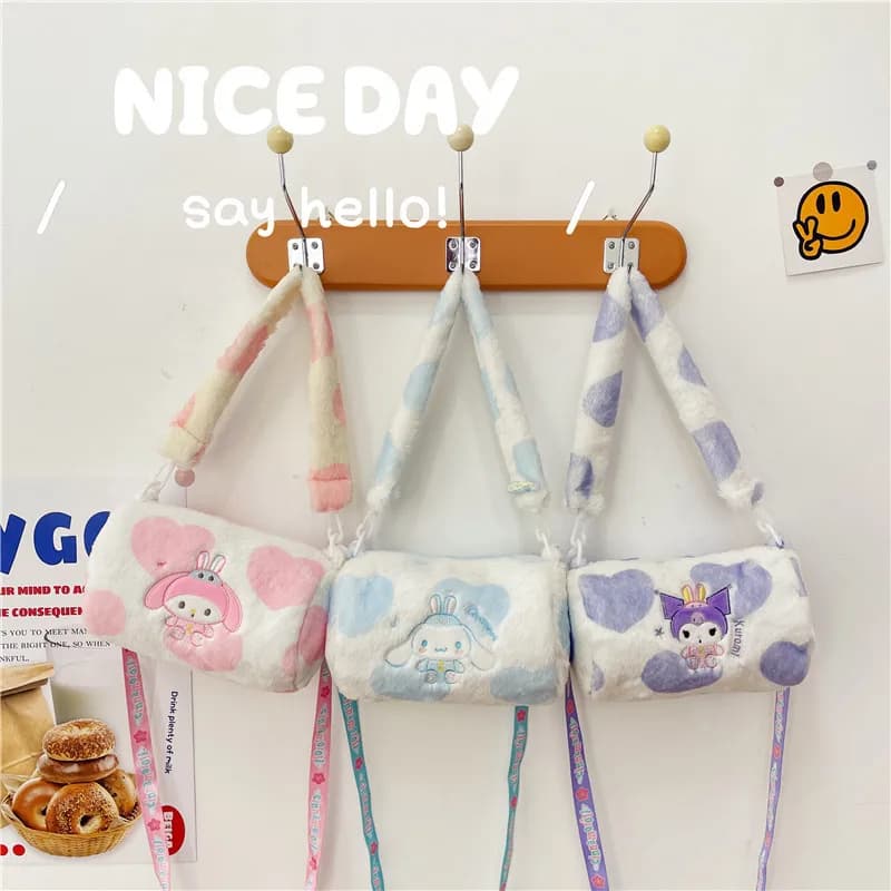 1 piece of Sanrio cartoon cylinder crossbody bag, cute plush cartoon handbag, women's crossbody bag