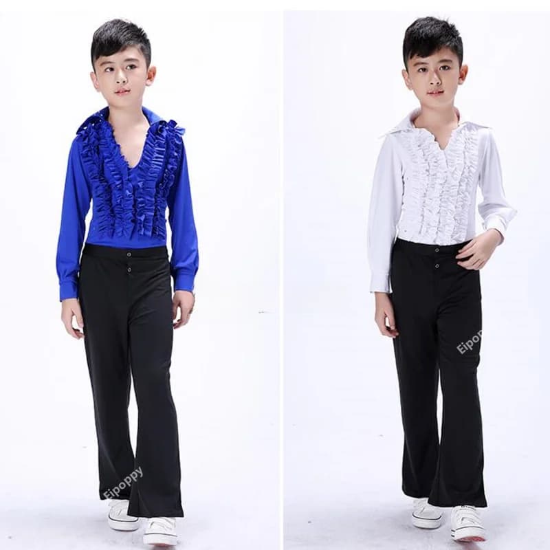Boy girls Latin Dancewear Latin Dance Exercise Ruffly Ballroom Stage Modern Latin Dance training Clothes Shirt pants dress