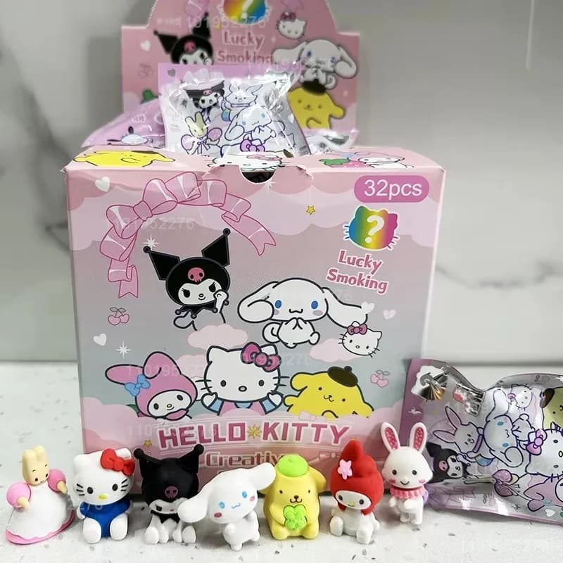 32pcs/Box Sanrio Pencil Eraser Hello Kitty My Melody Kuromi Cinnamoroll Student Stationery Eraser Kids School Supplies Wholesale
