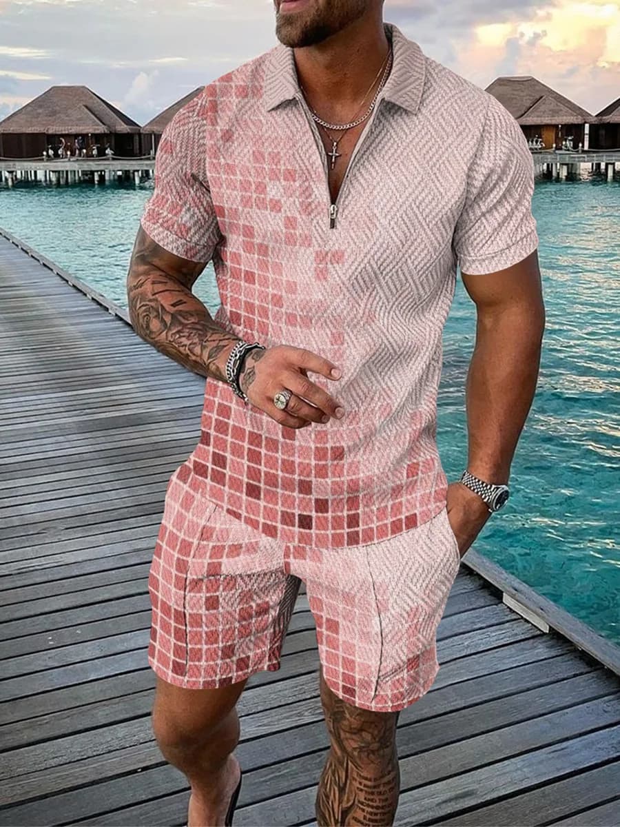 New style Summer Men's Fashion Fitness Sports Trend T-shirt Short Sleeve Shorts two-piece Casual Trend Print Slim Fit Men's suit