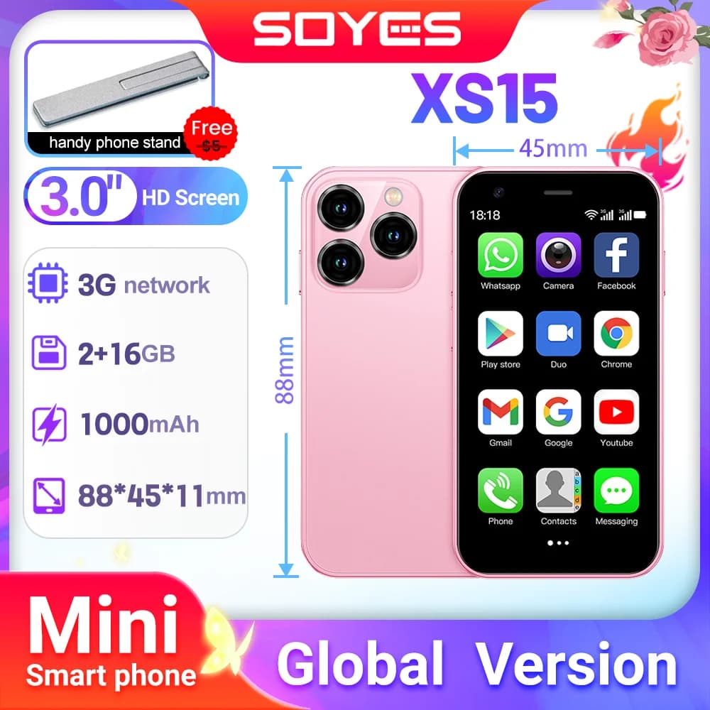 SOYES XS15: 3.0" Handy Mini Android Phone | Global 3G Smart Mobile Phone, Android 8.1 | 2+16GB, Dual SIM Standby, Compact Design