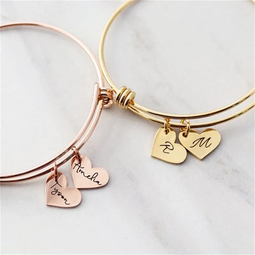 Customized Engraved 1-3 Names Bracelets Personalized Custom Round Heart Bangle for Women Boy Girl Bracelets Beautiful Gift