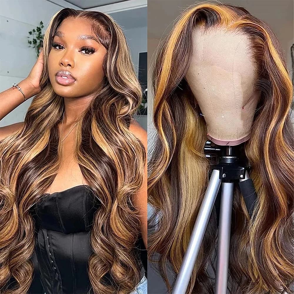 26 28 30 inch P4/27 Highlight Wig Human Hair Colored Human Hair Wigs for Women Ombre Body Wave Lace Frontal Wig Brazilian Remy