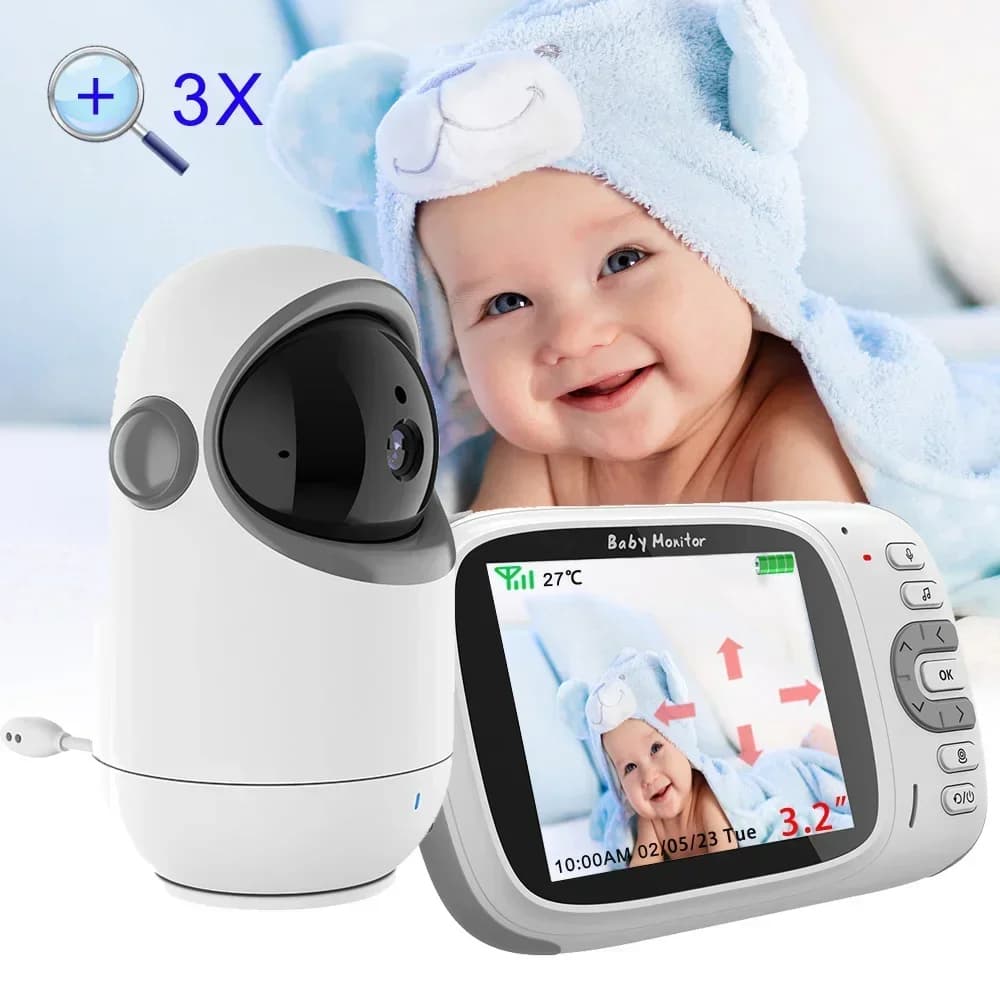 3.2 Inch Video Baby Monitor With Digital Zoom Surveillance Camera Pan Tilt Night Vision Two Way Talk Babysitter Security Nanny