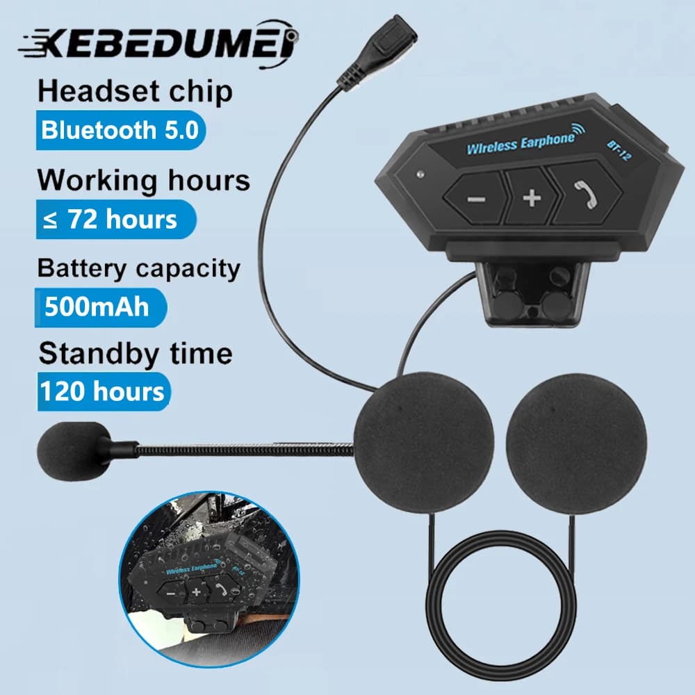 BT12 Motorcycle Helmet Headset Stereo Bluetooth Earphone Wireless Handsfree Mic Headphones Music Player For Motorbike Rider